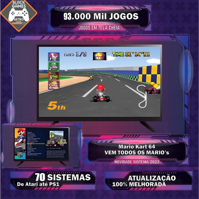 Vídeo Game Retro com 130.000 Mil Jogos Clássicos 128gb e 2 Controles