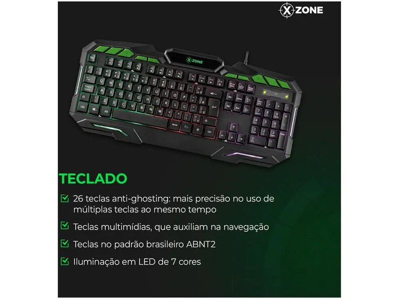 Kit Gamer com Teclado, Mouse, Headset e Mouse Pad