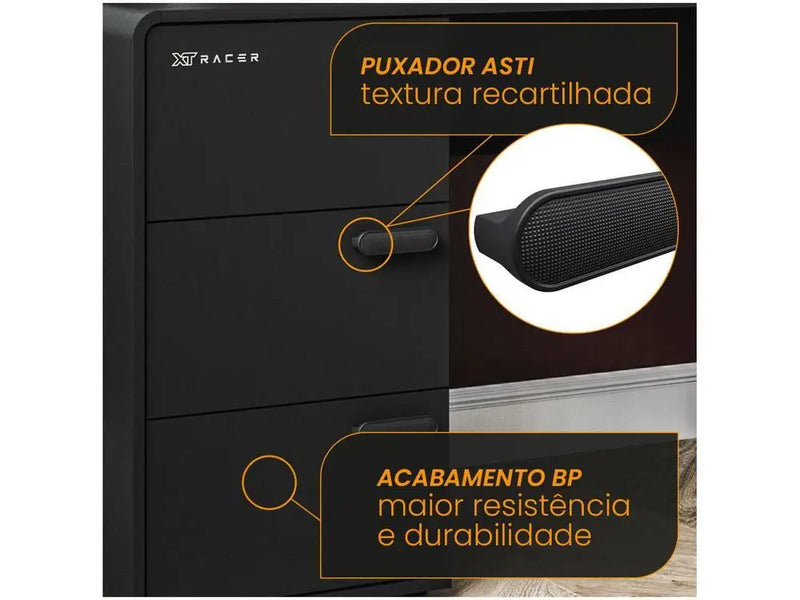 Mesa Gamer XT Racer Home Black and Silver – 3 Gavetas e 1 Nicho