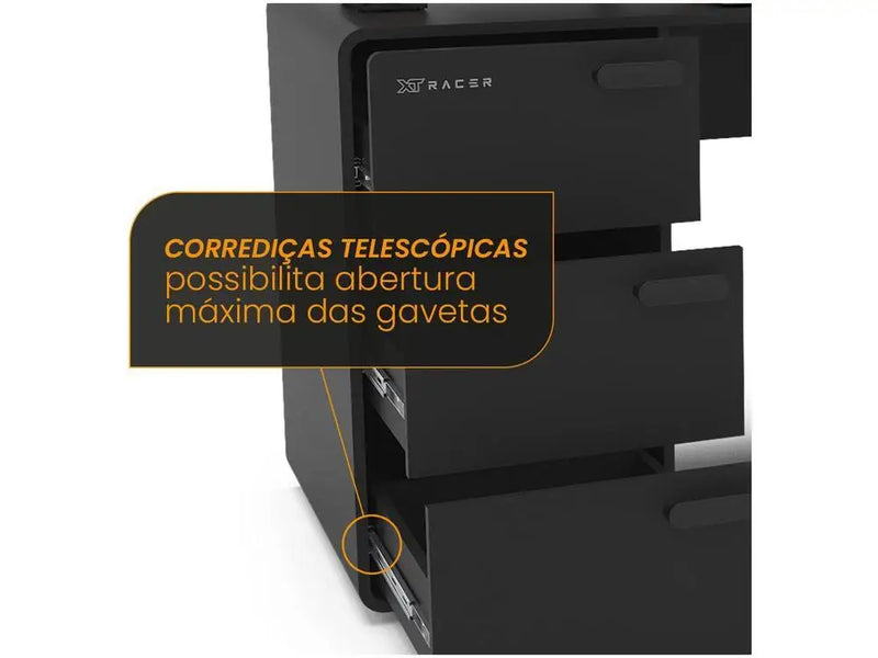 Mesa Gamer XT Racer Home Black and Silver – 3 Gavetas e 1 Nicho