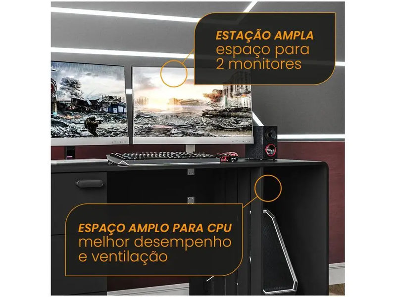 Mesa Gamer XT Racer Home Black and Silver – 3 Gavetas e 1 Nicho